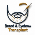 3D Beard and Eyebrow Transplant logo featuring a stylized beard, eyebrow, and hair implantation tool representing advanced facial hair restoration and eyebrow transplant procedures at Turkish Hair Factory in Tijuana, Mexico.