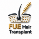 3D FUE Hair Transplant logo featuring a follicular unit extraction tool and implanted hair follicle representing advanced FUE hair restoration technology at Turkish Hair Factory in Tijuana, Mexico.